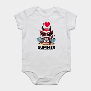 Cute Baby Devil Sitting On Chair At Beach I Love Summer Baby Bodysuit